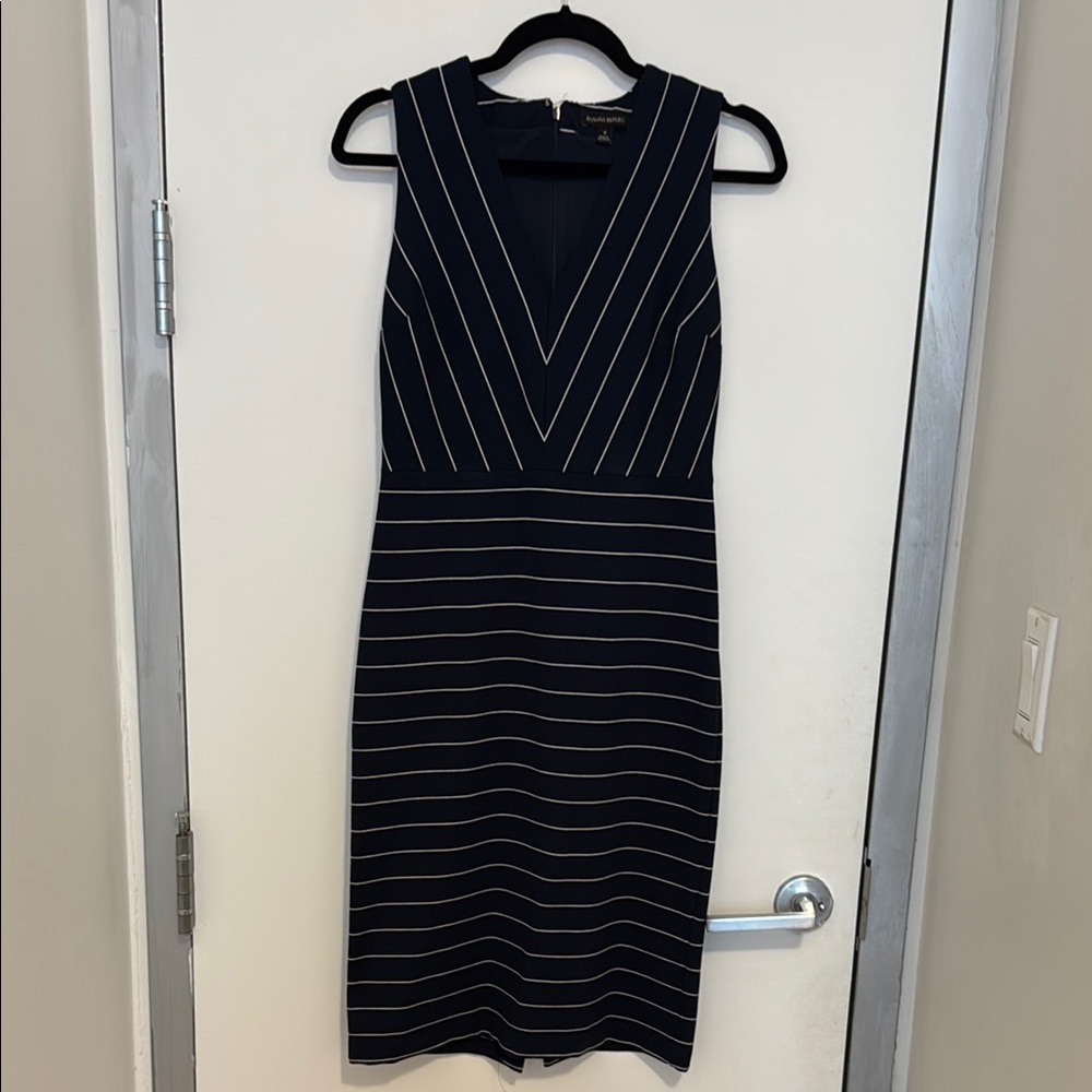 Banana Republic Navy and White Striped V-Neck Midi Dress (US 6)